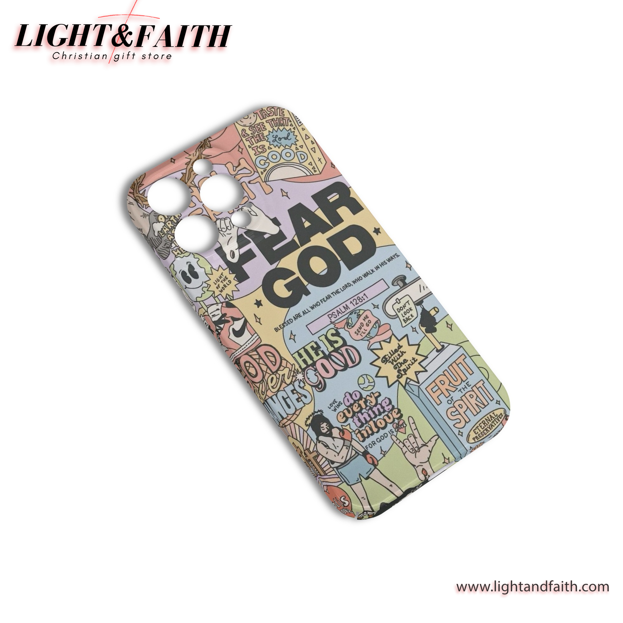 Bold Christian Phone Case – Comic Art with Bible Verses and ‘Fear God’ Message, Christian Phone Case, Bible Verse Phone Case, Religious Gift, PCLAF49